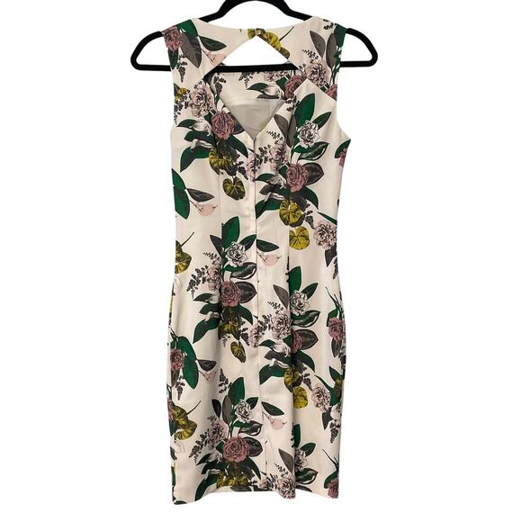 H&M Floral Sheath Cocktail Dress Beaded Detail Cutout Back Size 2 - Picture 3 of 7